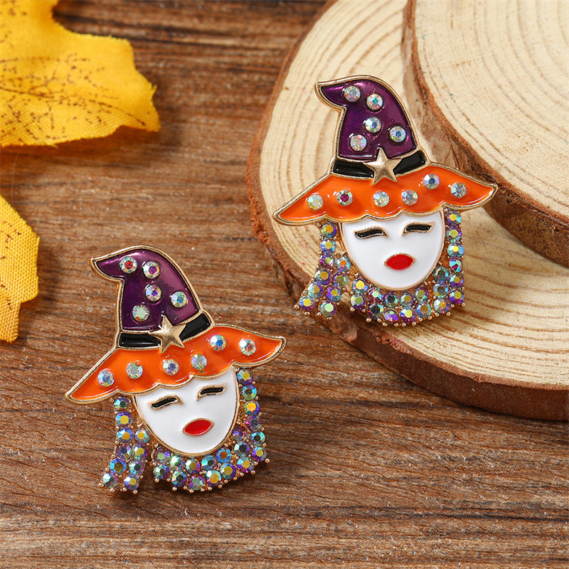 Spooky Witch Metal Stud Earrings - Halloween Party Jewelry - Image 2