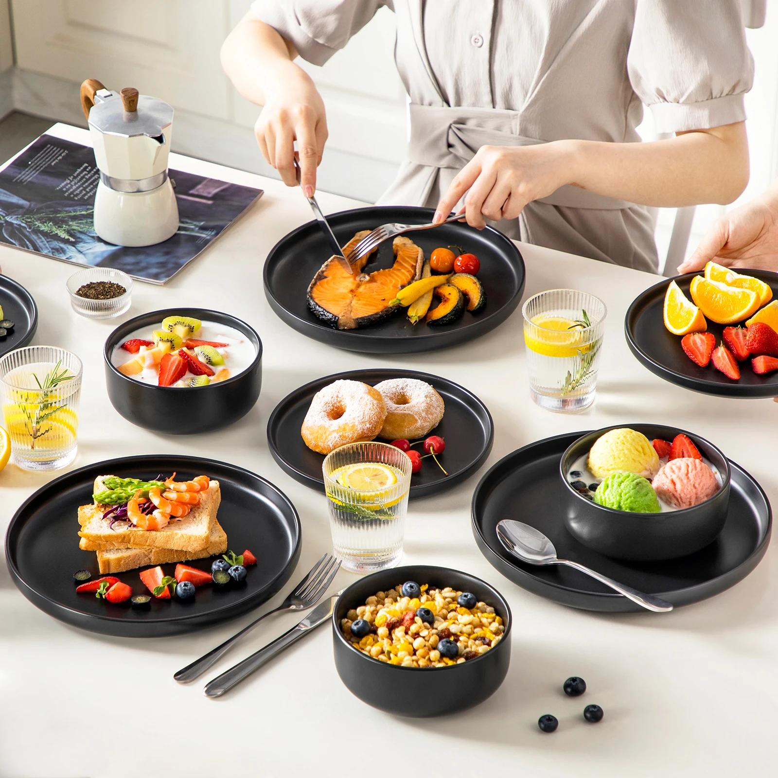 16-Piece Black Ceramic Dinnerware Set - Image 2