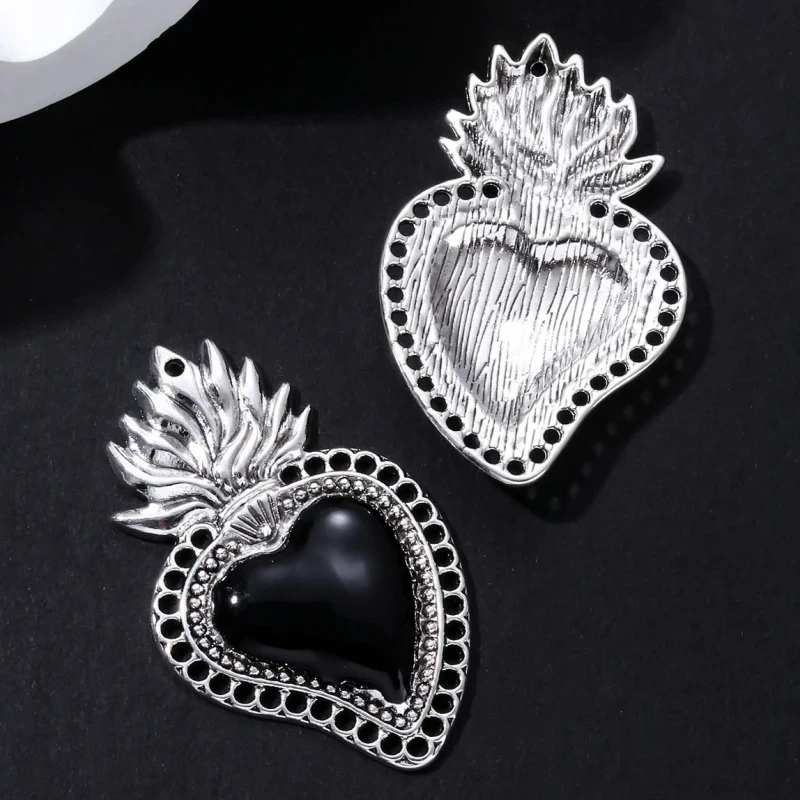Gothic Enamel Heart Charms - 5pcs Set for DIY Jewelry Making - Image 2