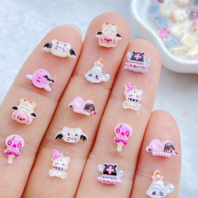 50Pcs Halloween Nail Art Charms - Cute Bat, Skull & Lollipop 3D Resin Decorations