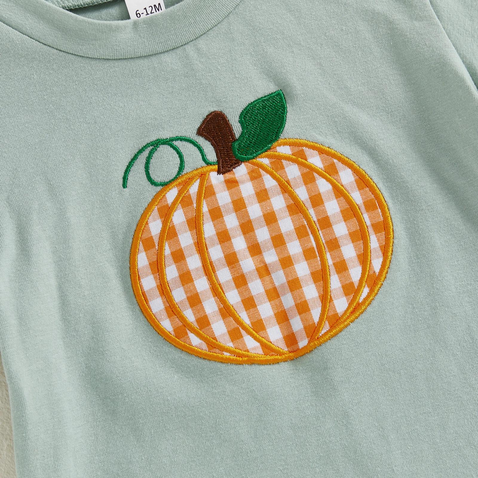 Baby Boys Halloween Outfit Pumpkin T-Shirt and Plaid Shorts Set - Image 6