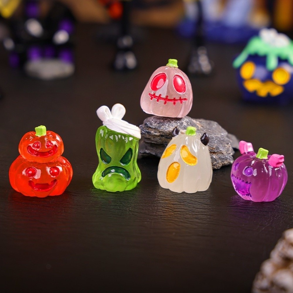 8PCS Glow-in-the-Dark Halloween Mini Figurines – Resin Pumpkin & Ghost Micro Statues - Image 3