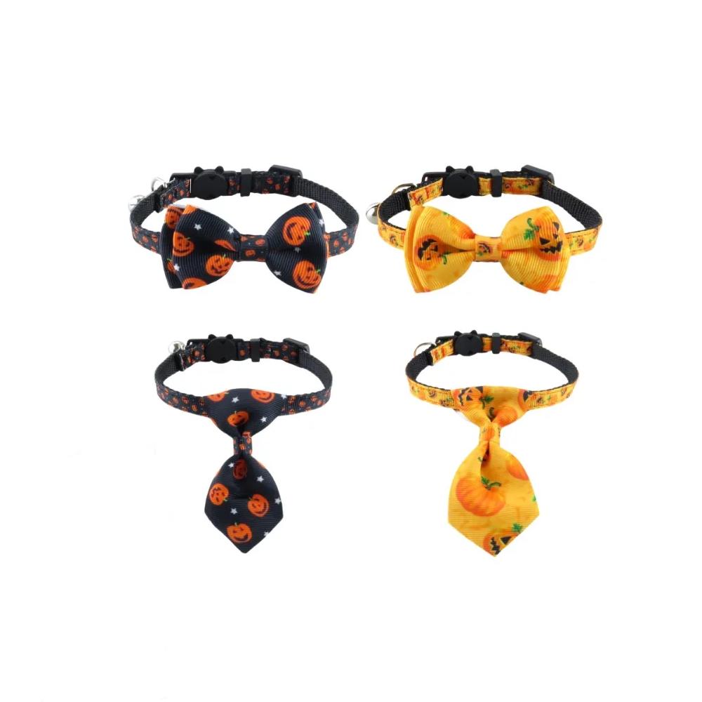 Halloween Cat Collar with Pumpkin Ghost Bow Tie and Bell