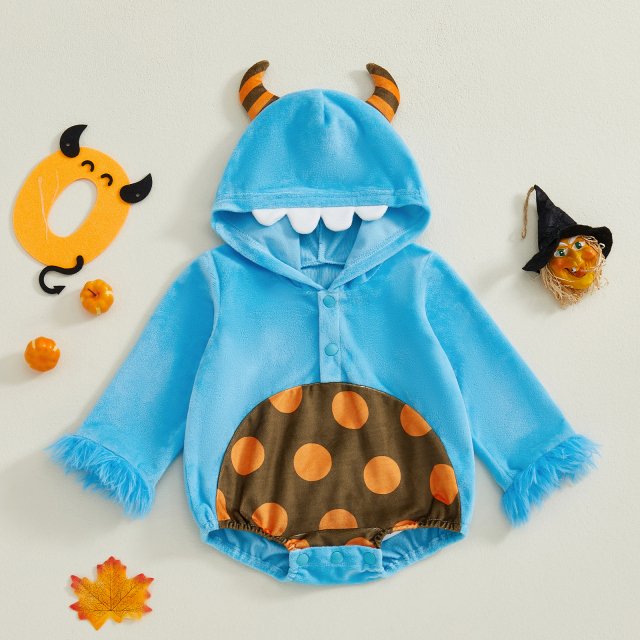 Baby Halloween Fleece Romper Hooded Monster Costume