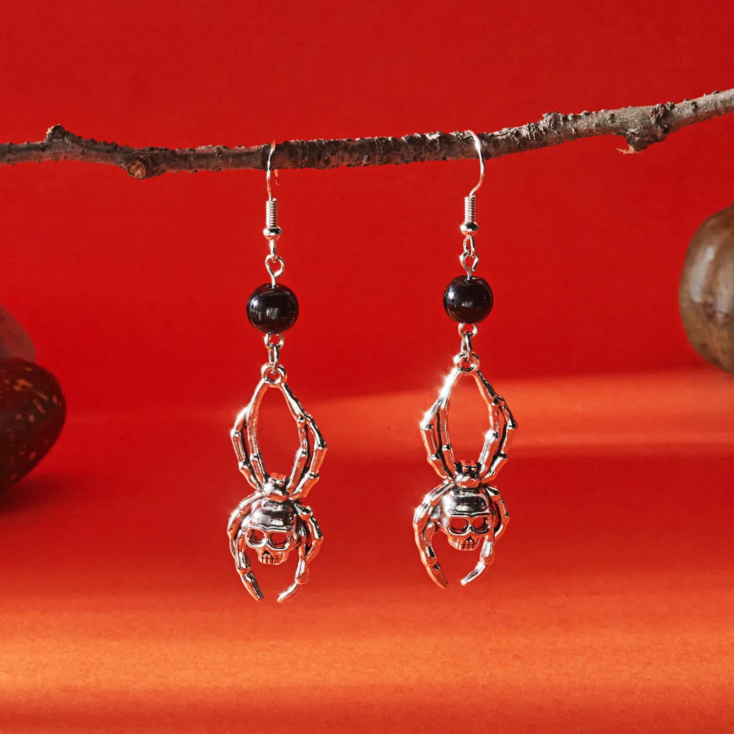 Gothic Halloween Skull & Spider Web Dangle Earrings – Silver Skeleton Jewelry - Image 5