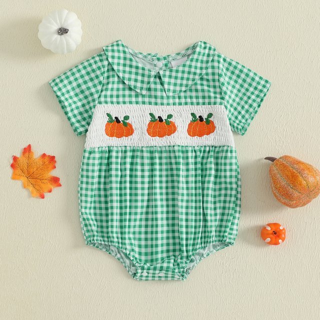 Adorable Pumpkin Embroidery Romper for Baby Girls - Perfect for Halloween