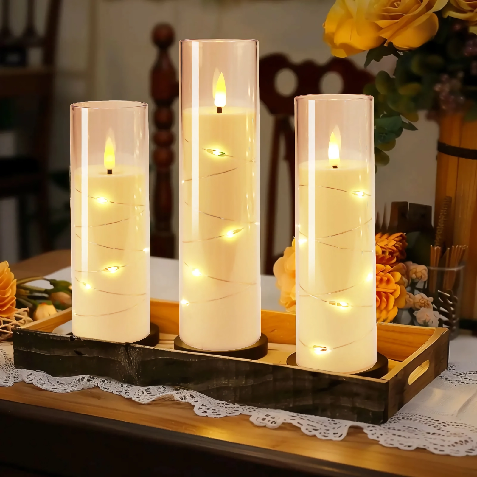 5Pc Flameless LED Candles with Star String & Remote Control – Flickering Tealight Set with Timer - Image 3
