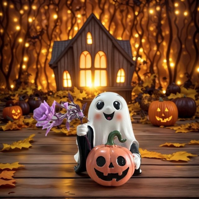 Halloween Pumpkin Ghost Resin Figurine Decoration