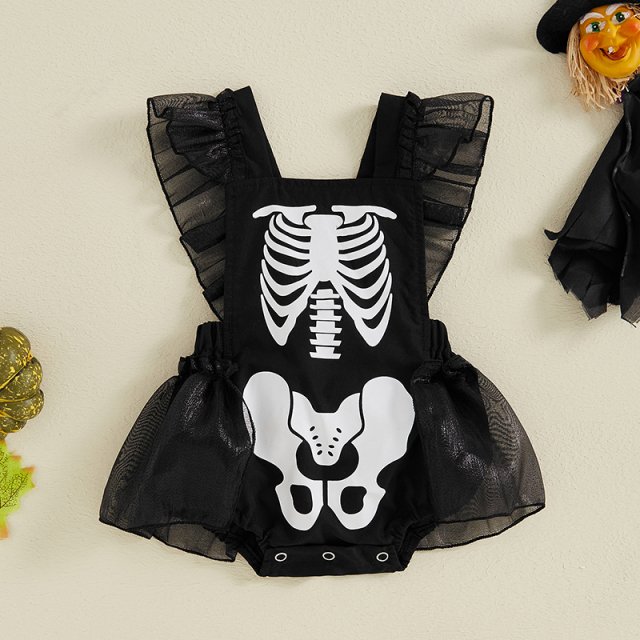 Cute Halloween Skeleton Print Romper for Baby Girls
