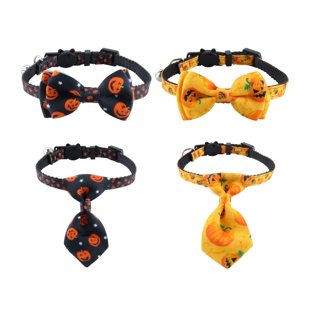 Halloween Cat Collar with Pumpkin Ghost Bow Tie and Bell - Image 3