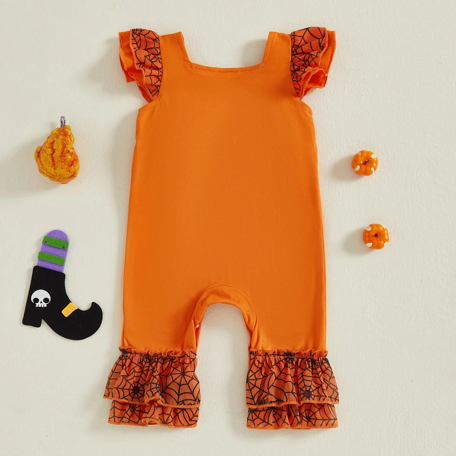 Baby Girl Halloween Ghost Romper with Fly Sleeves and Embroidery - Image 4