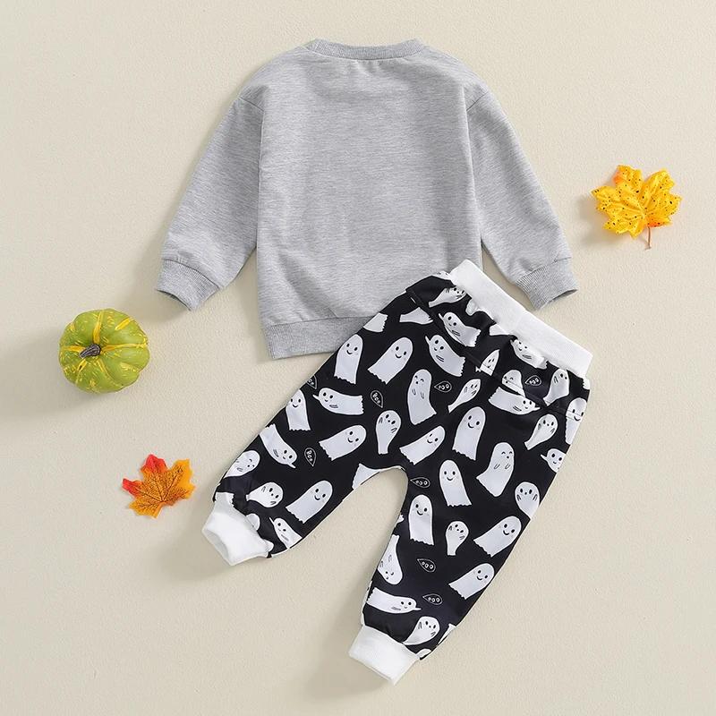 Baby Boy Halloween Tracksuit Set Ghost Embroidery Sweatshirt & Pants - Image 3