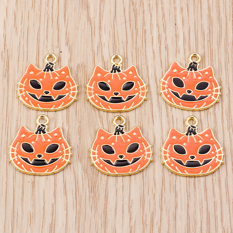 10-Piece Cartoon Enamel Pumpkin Cat Charms - Perfect for DIY Jewelry