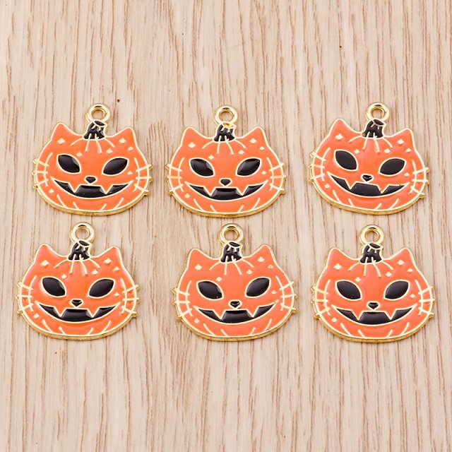 10-Piece Cartoon Enamel Pumpkin Cat Charms - Perfect for DIY Jewelry