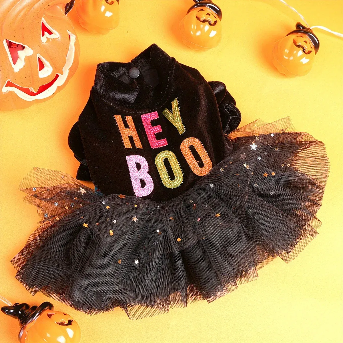 Hey Boo Halloween Pet Dress – Funny Black Mesh Costume for Dogs & Cats - Image 4