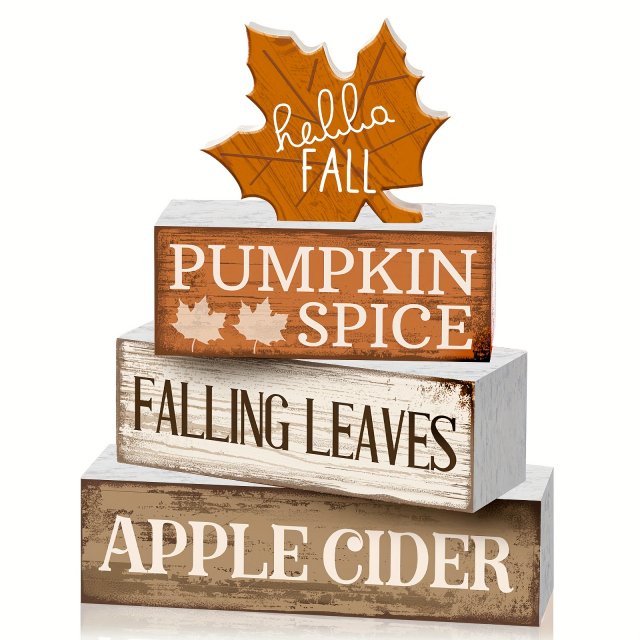 Rustic Wooden Fall Tiered Tray Decor - 4pcs Maple Leaf Centerpiece Set