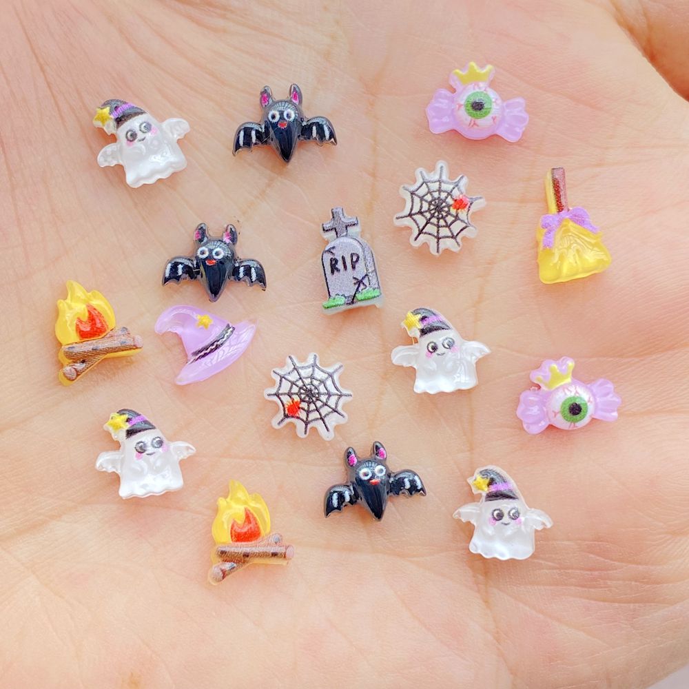 100Pcs Halloween Nail Art Charms - Cute 3D Bat & Ghost Resin Decorations - Image 3