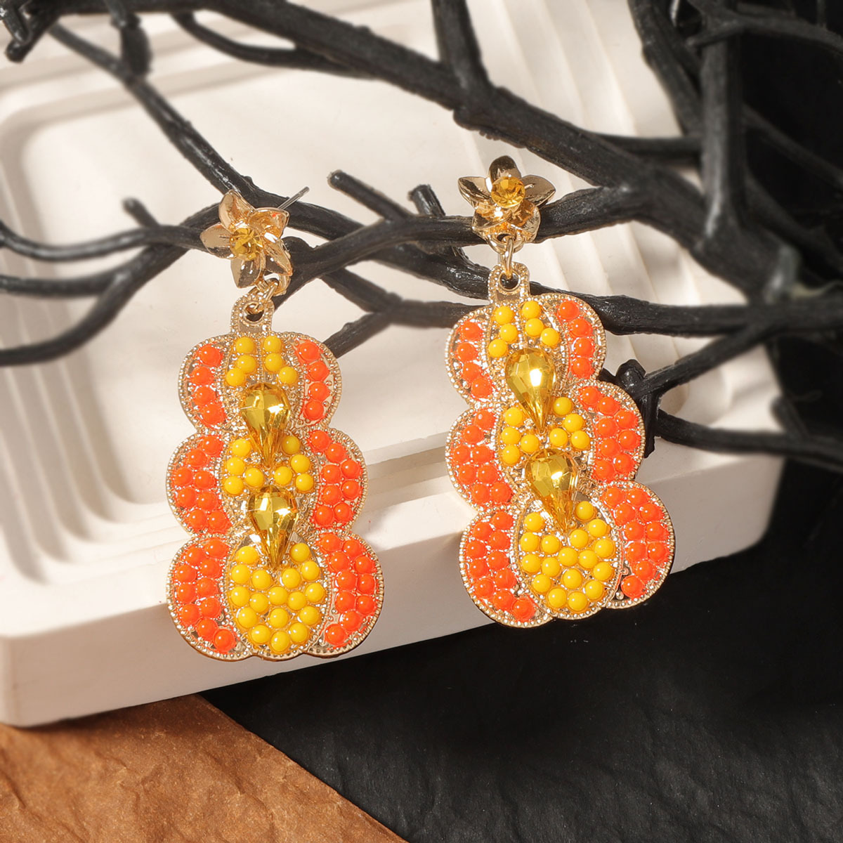 Halloween Pumpkin Alloy Drop Earrings - Image 3