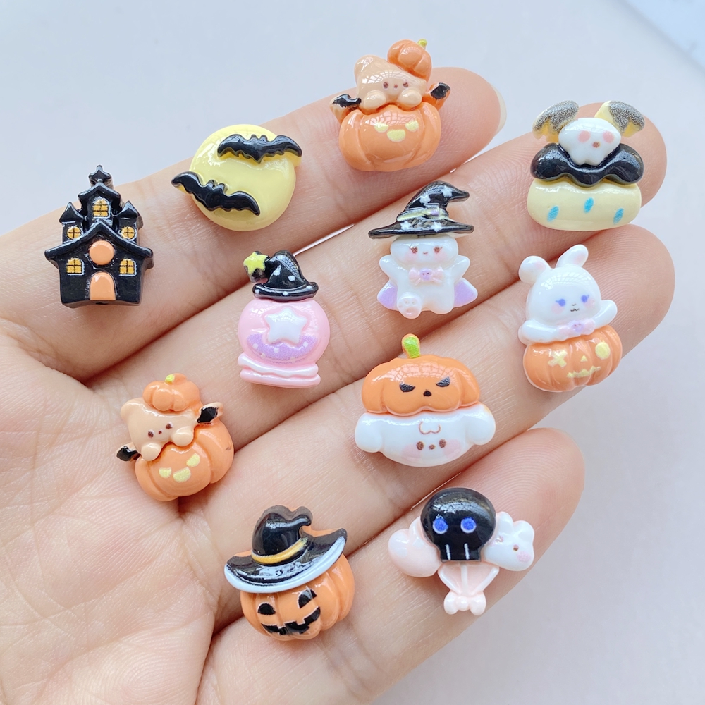 20 Pcs Mini Halloween Bat and Pumpkin Resin Cabochons for Crafts and DIY - Image 3