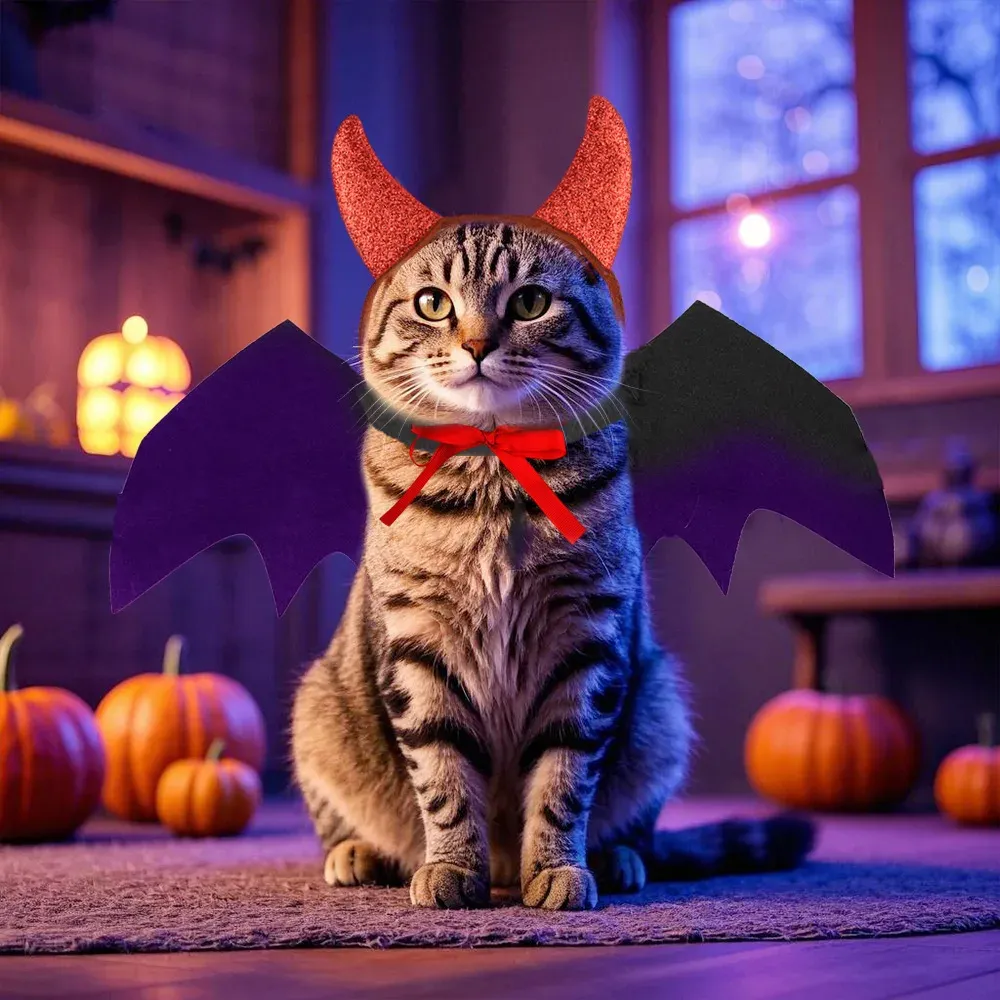 Funny Bat Horn Costume Set for Cats & Dogs – Halloween Pet Dress-Up
