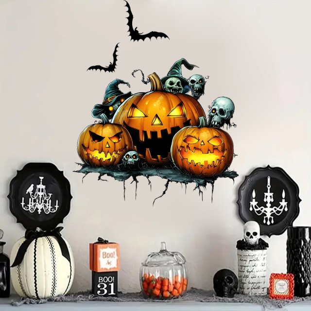 Halloween Pumpkin Skull Wall Stickers - Spooky Home Decor