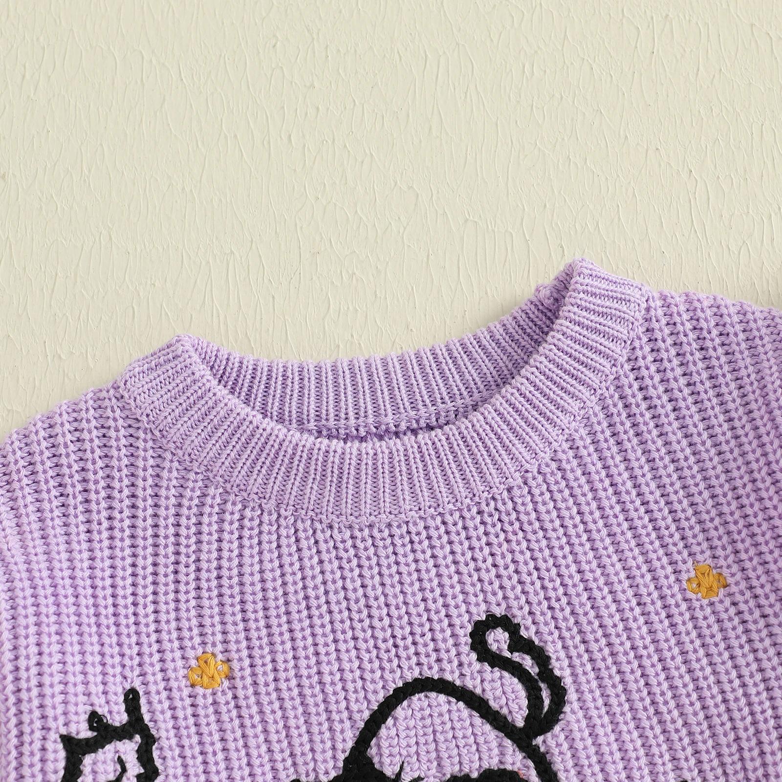 Girls Pumpkin Sweater Long Sleeve Crew Neck Warm Winter Halloween Outfit - Image 4