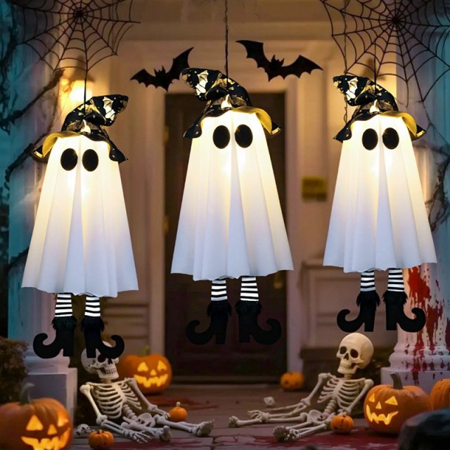 Halloween Hanging LED Witch Ghost Decorations - Indoor Outdoor Spooky Lights