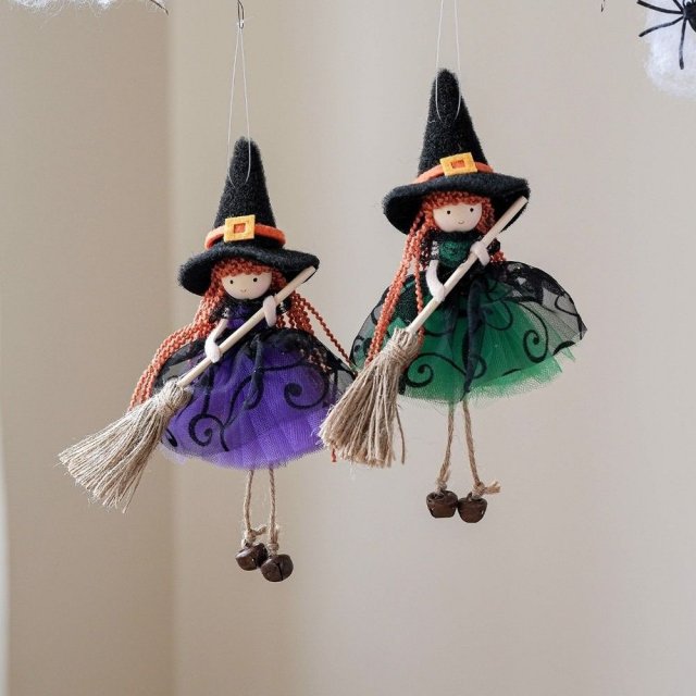 Hanging Broom Girl Angel Pendant for Halloween Decor