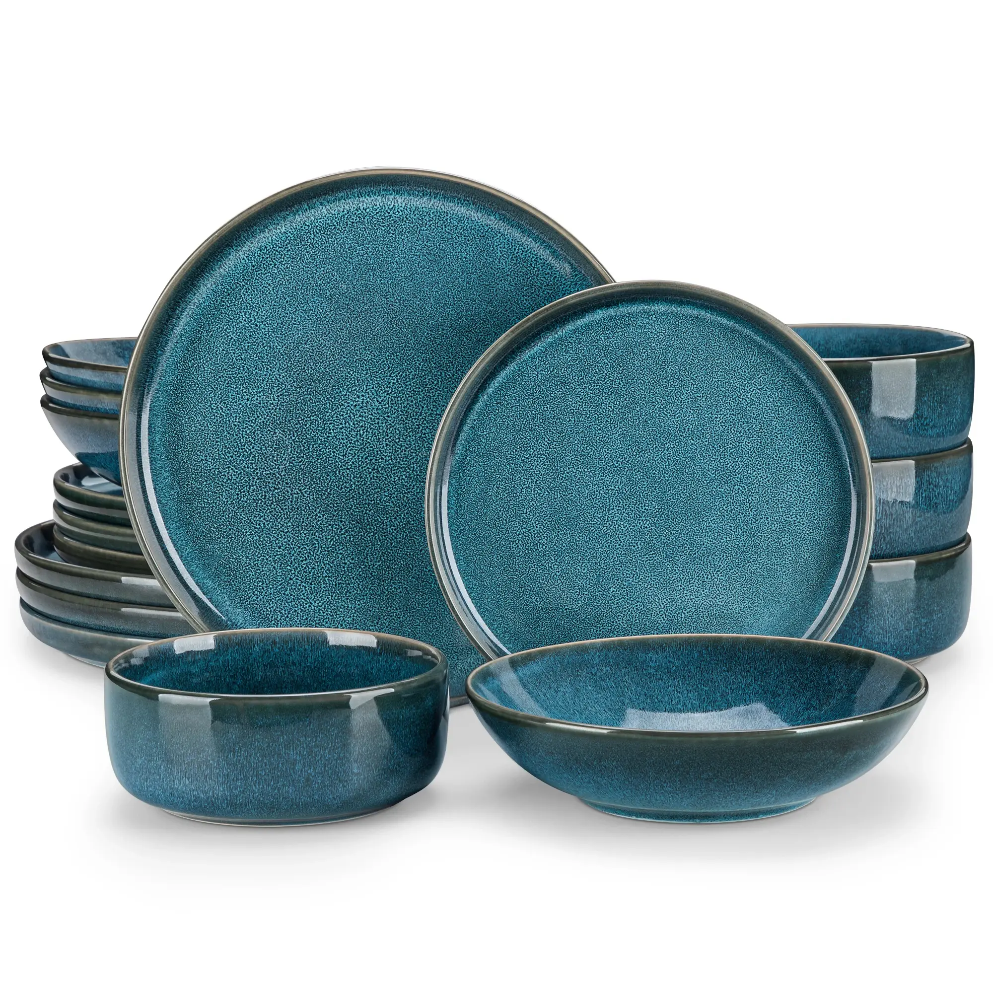 Reactive Glaze Ceramic Dinner Set - 16 Piece Blue Tableware Set for 4 - Image 5