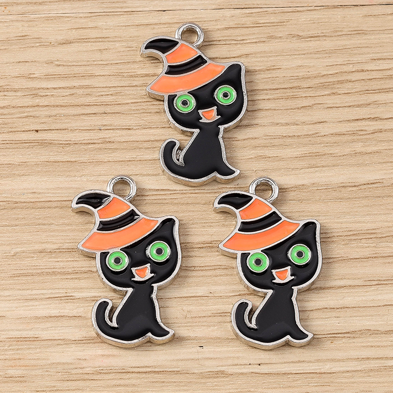 Halloween Cat Charms Pendants 10pcs 14x24mm Enamel - Image 4