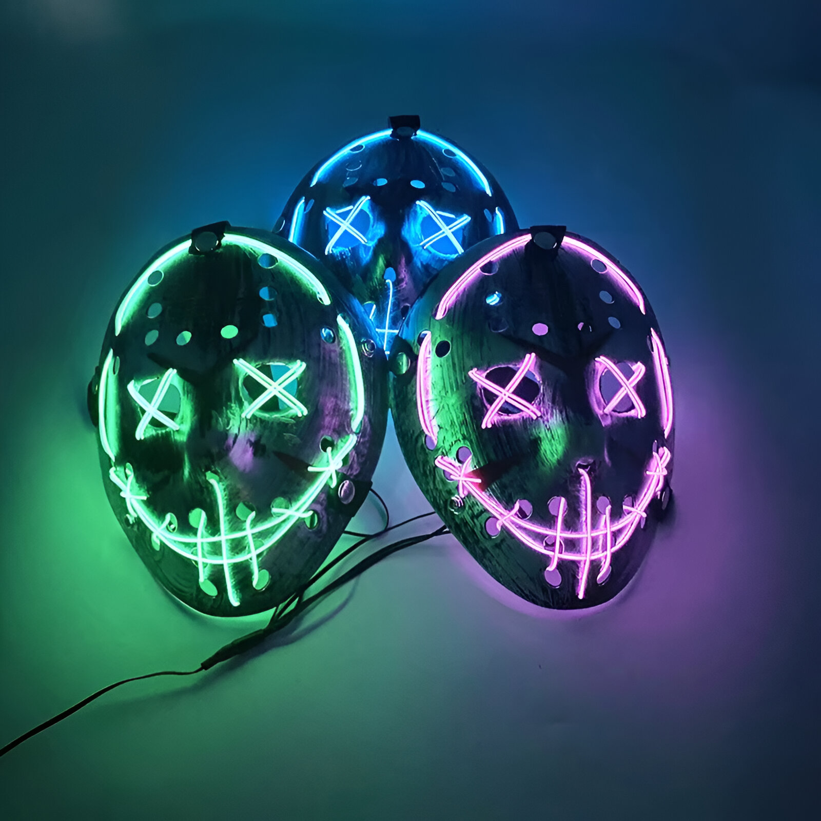 Horror Glow-In-The-Dark Jason Mask for Halloween & Cosplay – LED Light-Up Scary Hockey Mask - Image 4