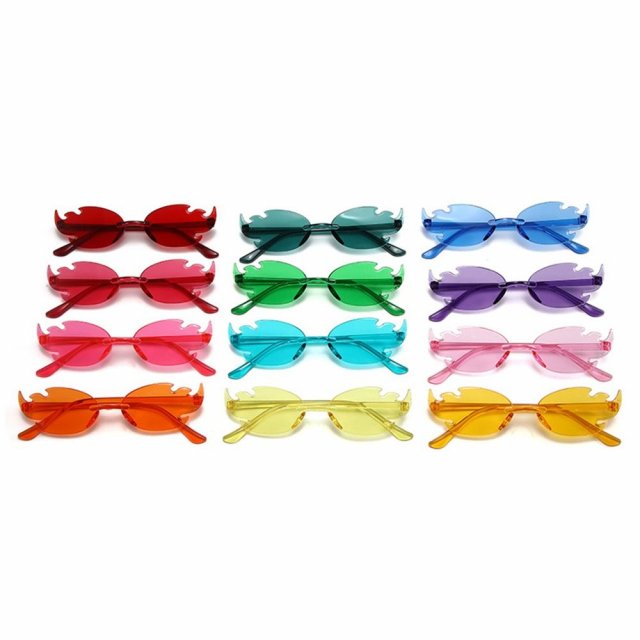 Vintage Rimless Fire Flame Sunglasses - Trendy Colorful Party Glasses