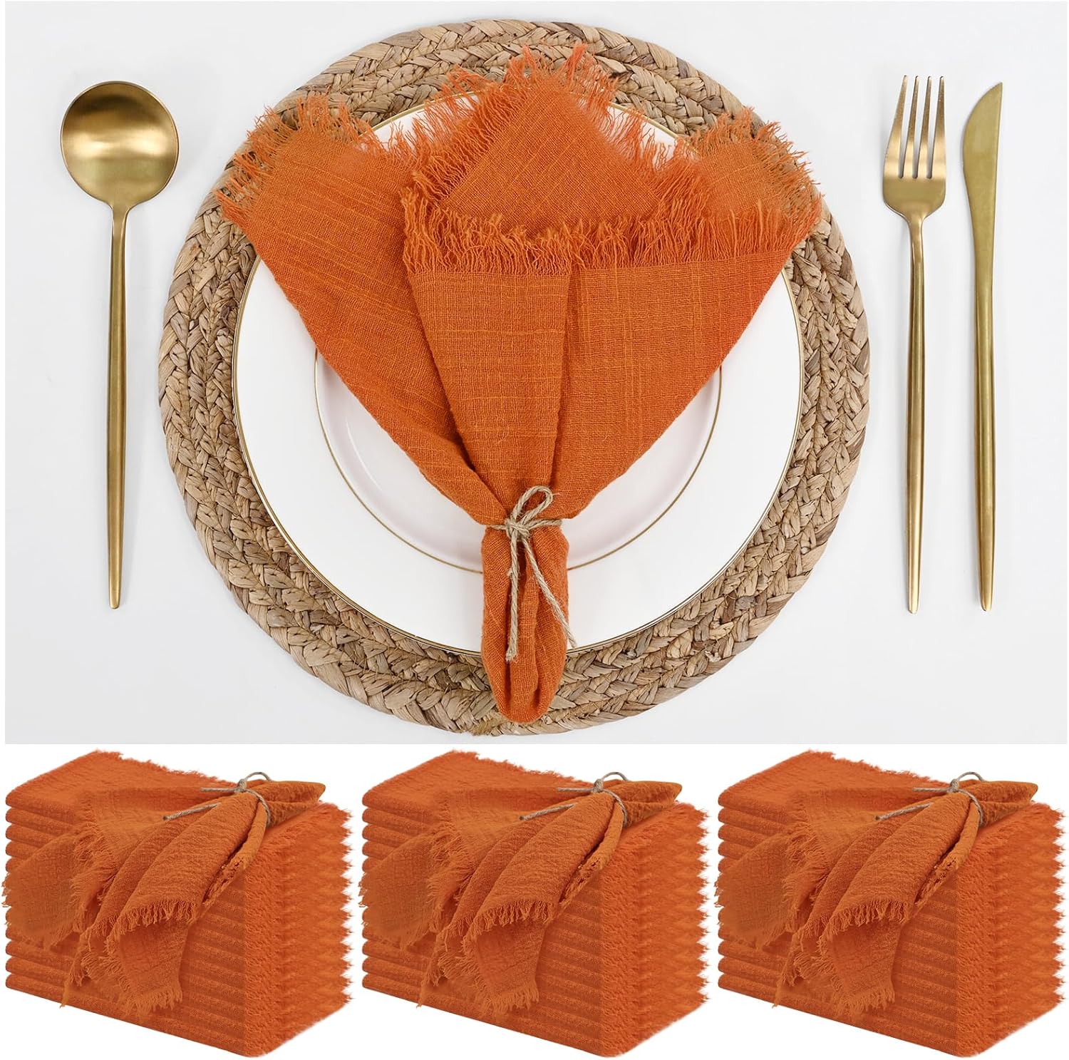 12PCS Cotton Linen Cloth Napkins with Fringe