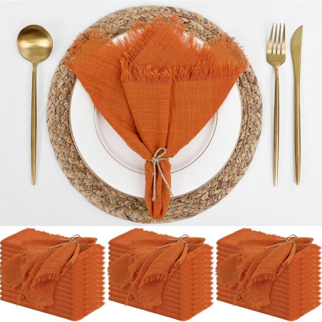 12PCS Cotton Linen Cloth Napkins with Fringe