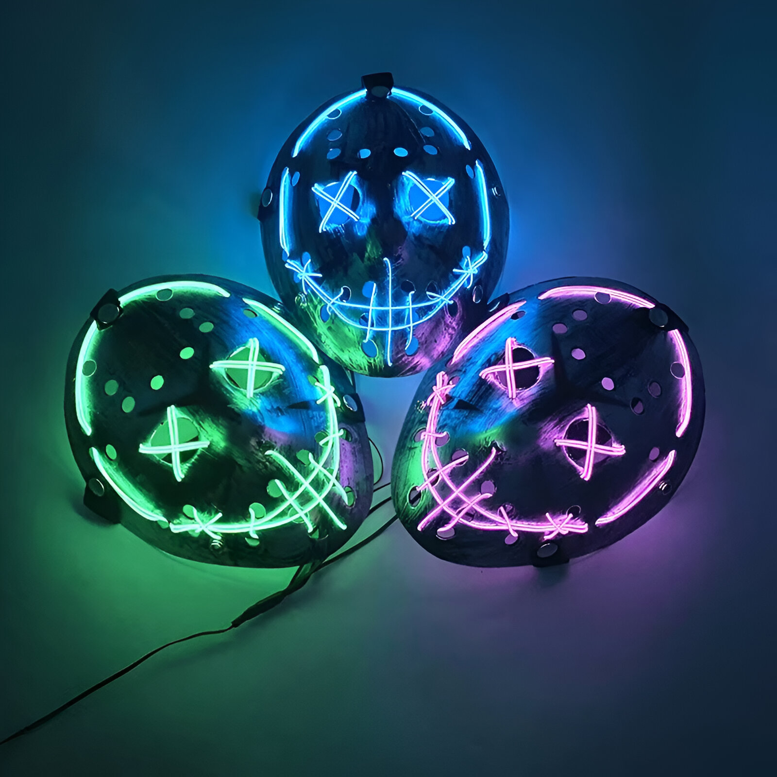Horror Glow-In-The-Dark Jason Mask for Halloween & Cosplay – LED Light-Up Scary Hockey Mask - Image 2