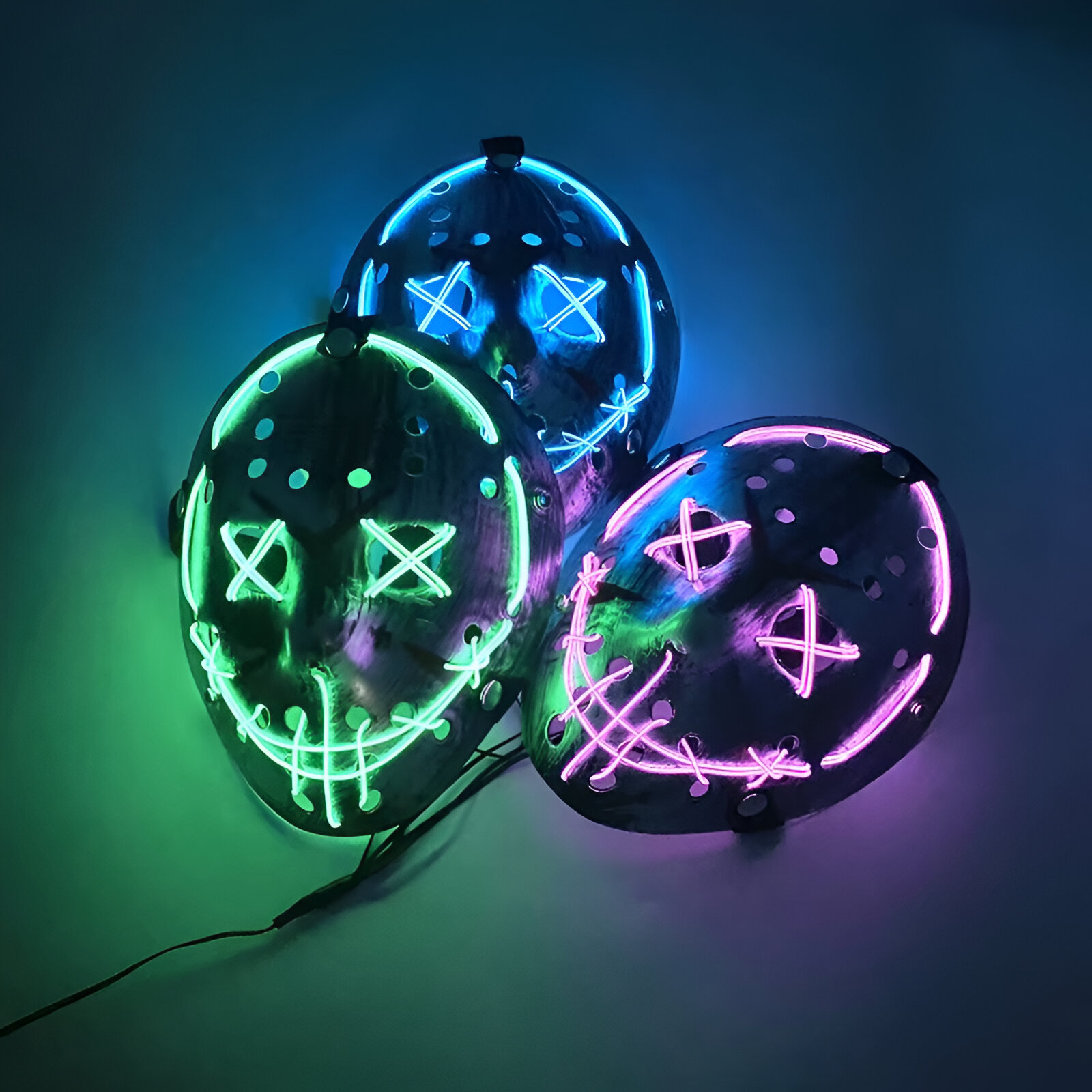 Horror Glow-In-The-Dark Jason Mask for Halloween & Cosplay – LED Light-Up Scary Hockey Mask - Image 3