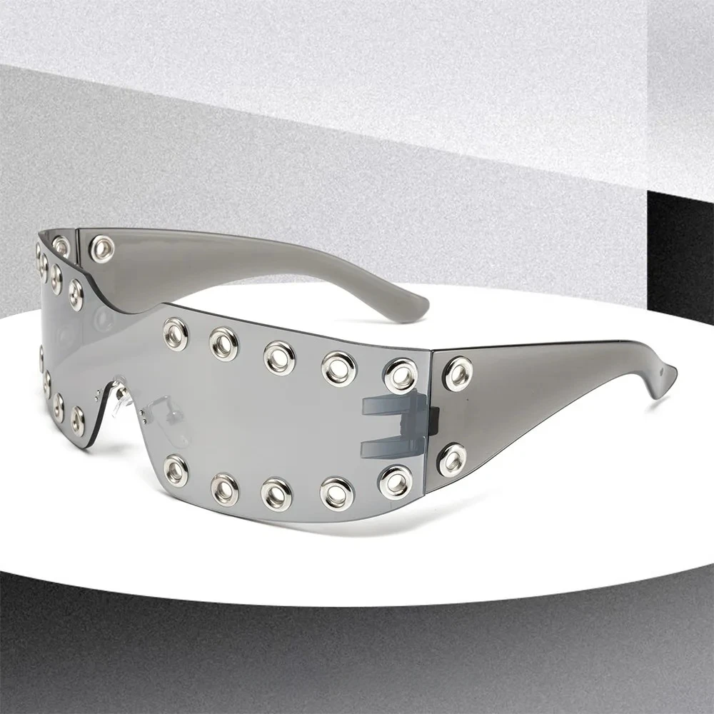Oversized Gothic Punk Rivet Sunglasses Large Frame Goggles - Image 5
