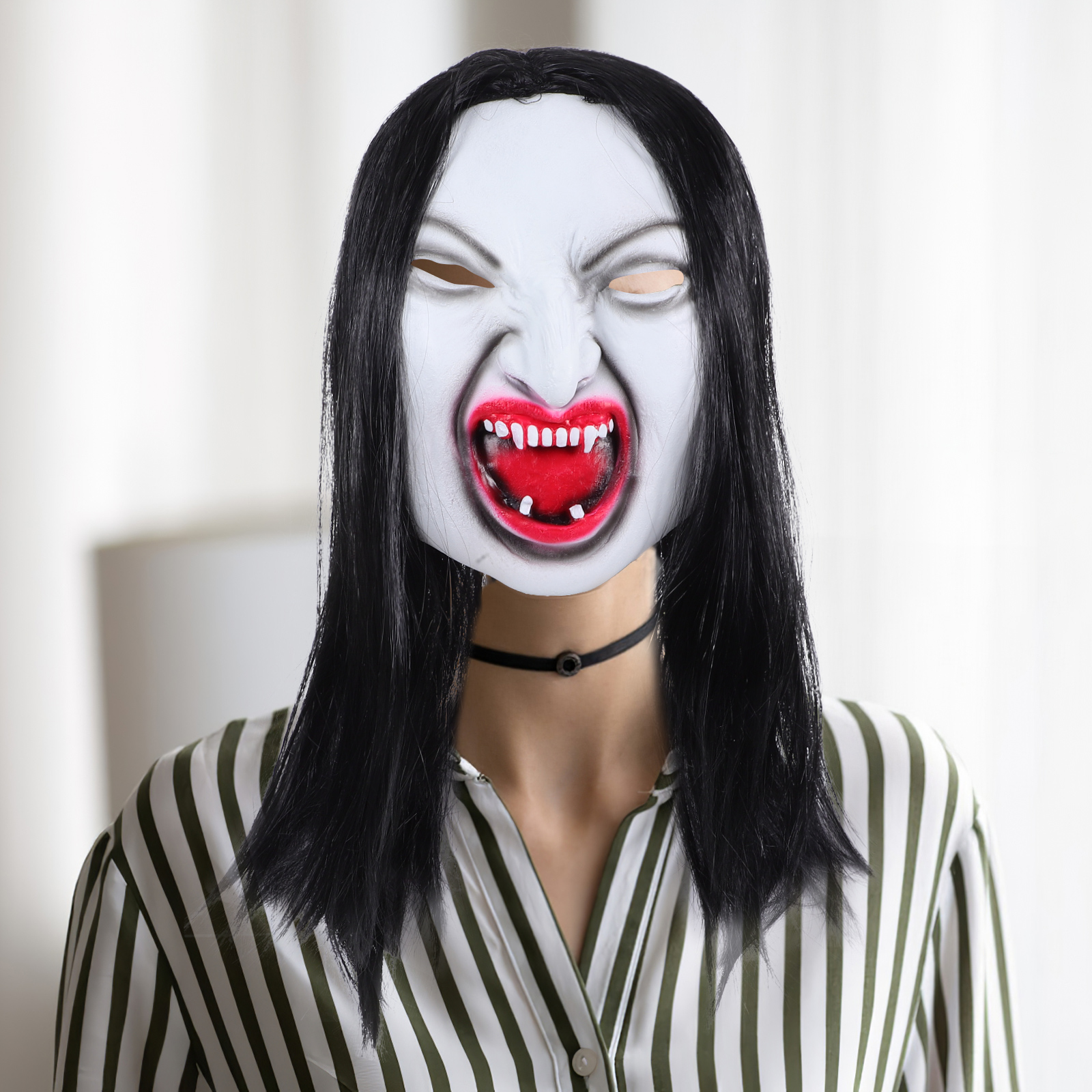 Creepy Ghost Mask with Long Hair – Realistic Horror Mask for Halloween & Masquerade Parties - Image 2