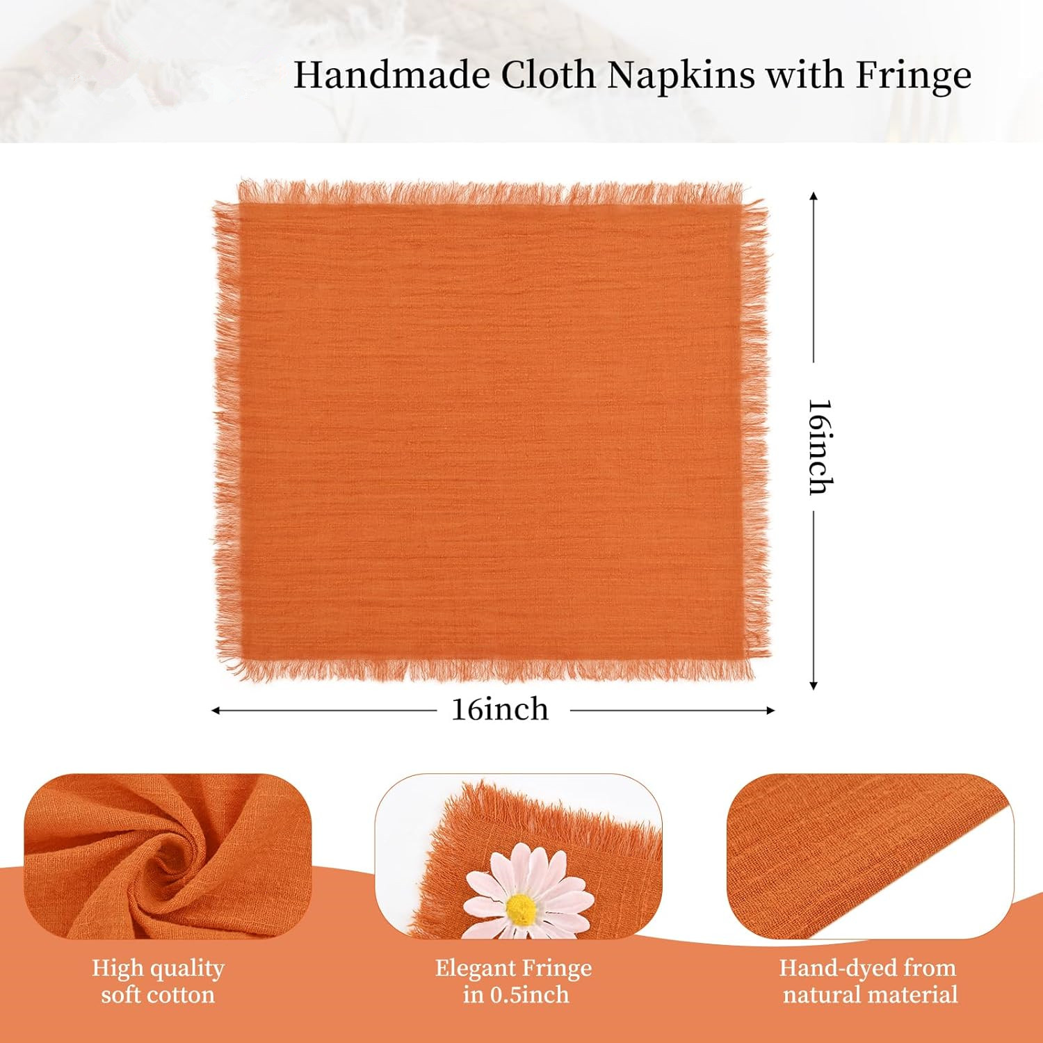 12PCS Cotton Linen Cloth Napkins with Fringe - Image 6