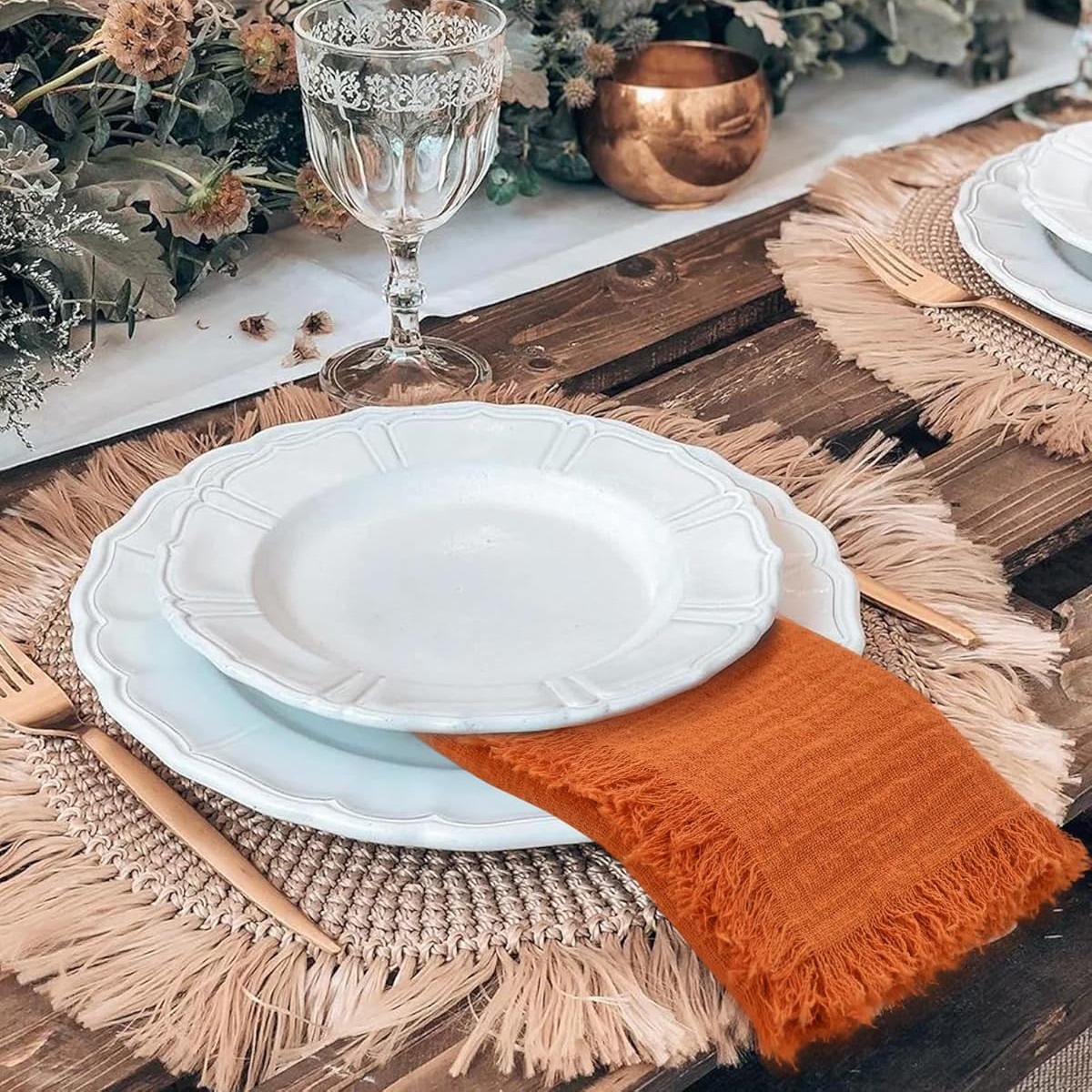 12PCS Cotton Linen Cloth Napkins with Fringe - Image 2