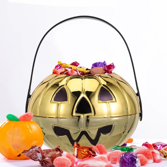 Golden Pumpkin Candy Basket - Large Capacity Trick-or-Treat Holder