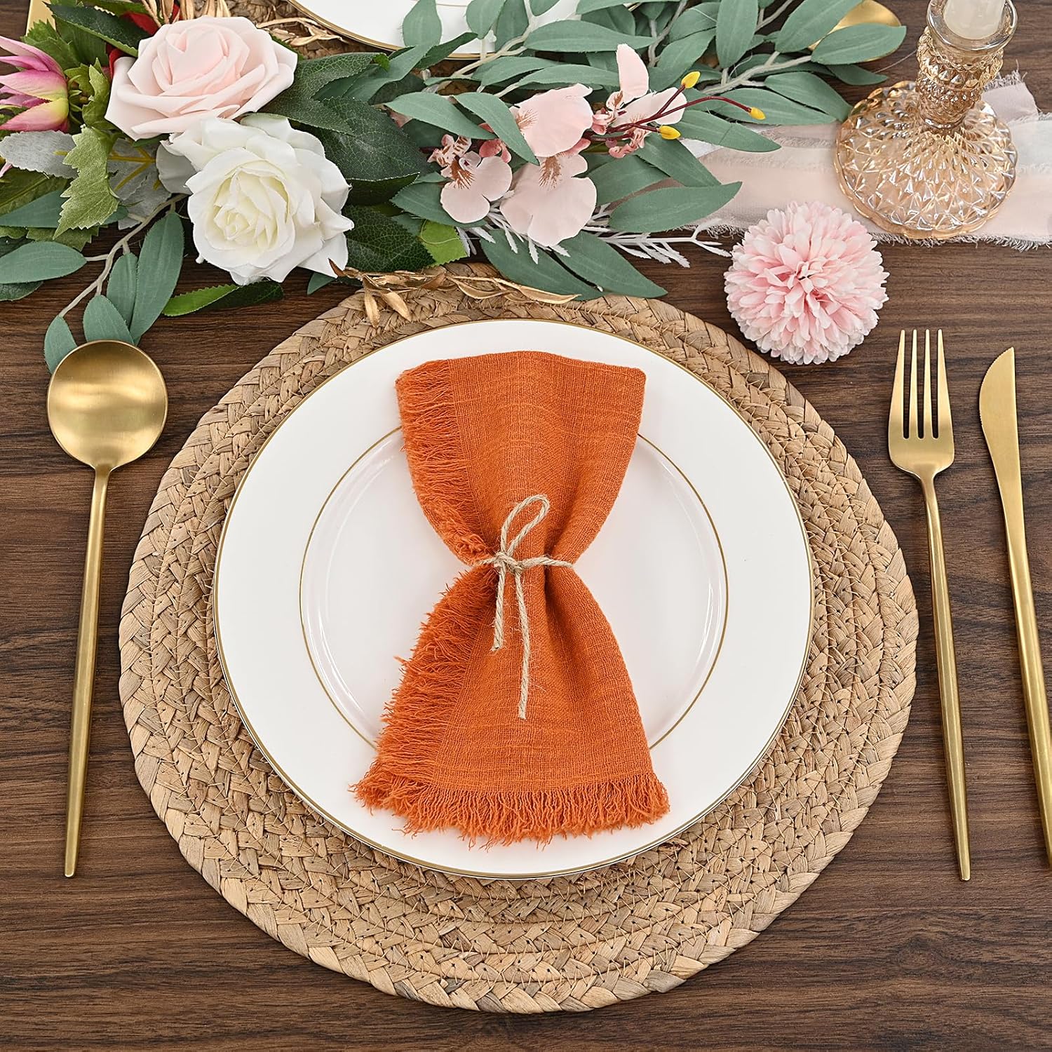 12PCS Cotton Linen Cloth Napkins with Fringe - Image 3