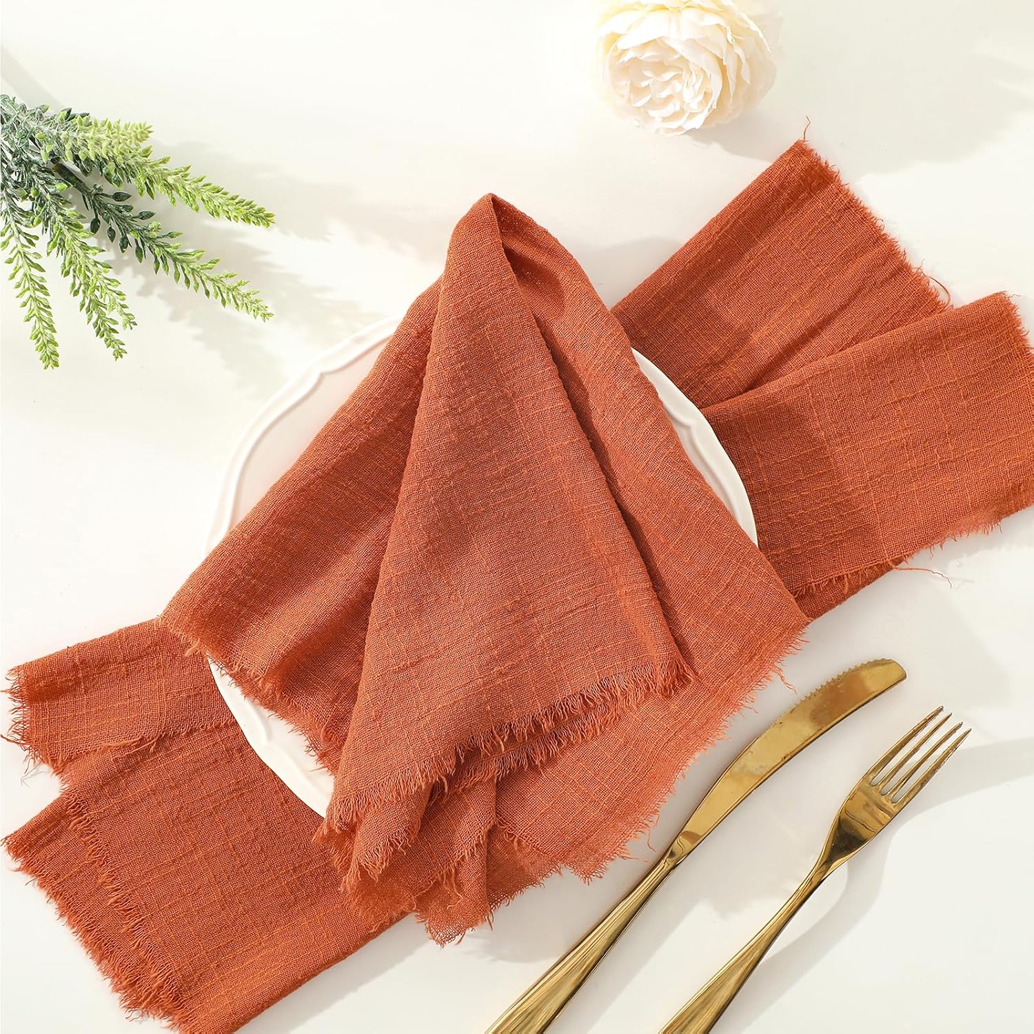 12PCS Cotton Linen Cloth Napkins with Fringe - Image 4