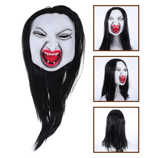 Creepy Ghost Mask with Long Hair – Realistic Horror Mask for Halloween & Masquerade Parties