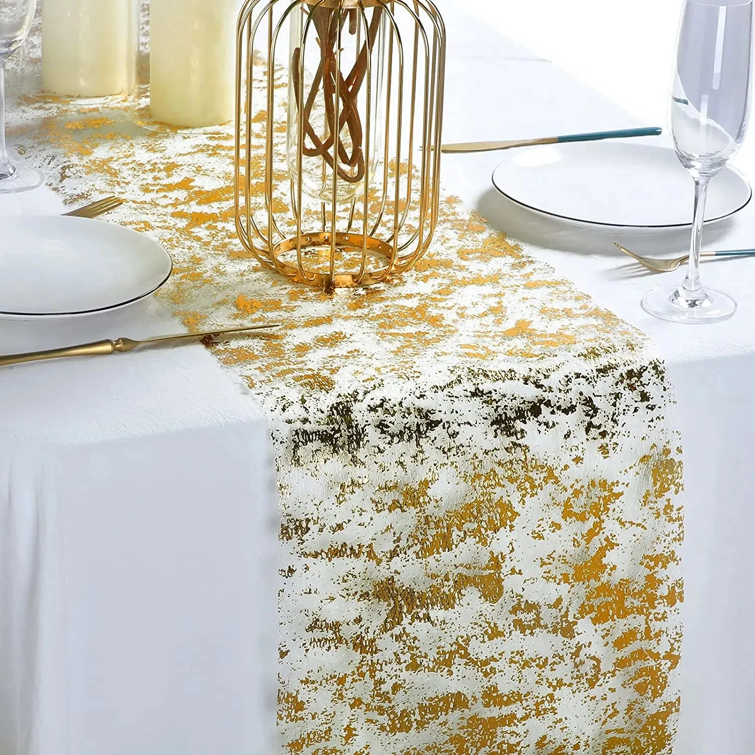 Sparkle Metallic Gold Sequin Table Runner - Glitter Foil Mesh