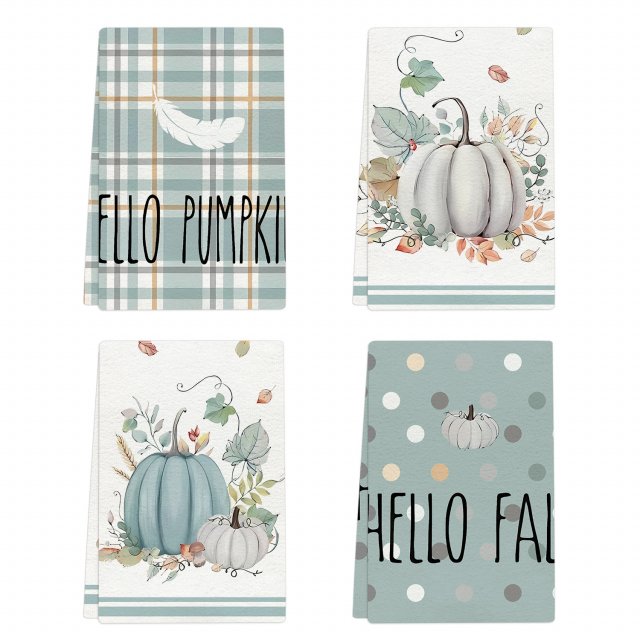 4PCS Thanksgiving Pumpkin Dish Towels Farmhouse Kitchen Decor 18x26in