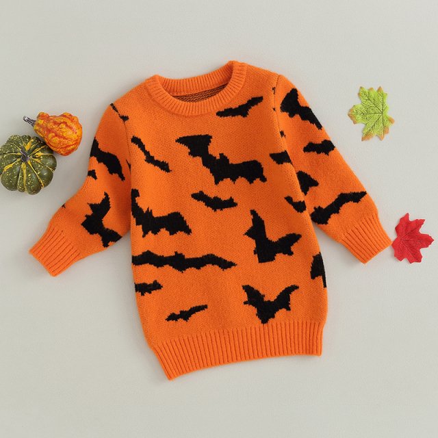 Kids Halloween Bat Sweater - Warm Crew Neck Pullover for Boys & Girls