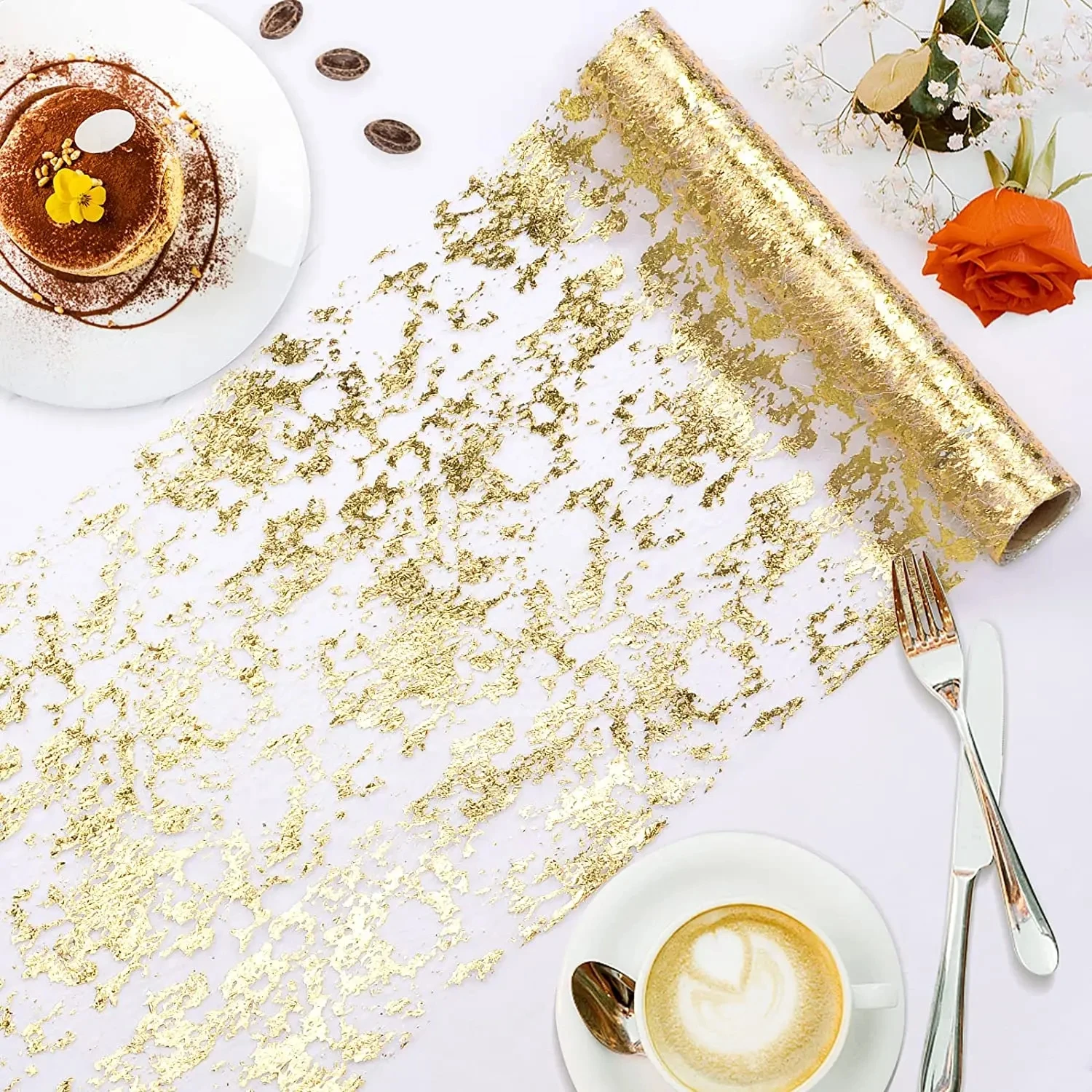 Sparkle Metallic Gold Sequin Table Runner - Glitter Foil Mesh - Image 3