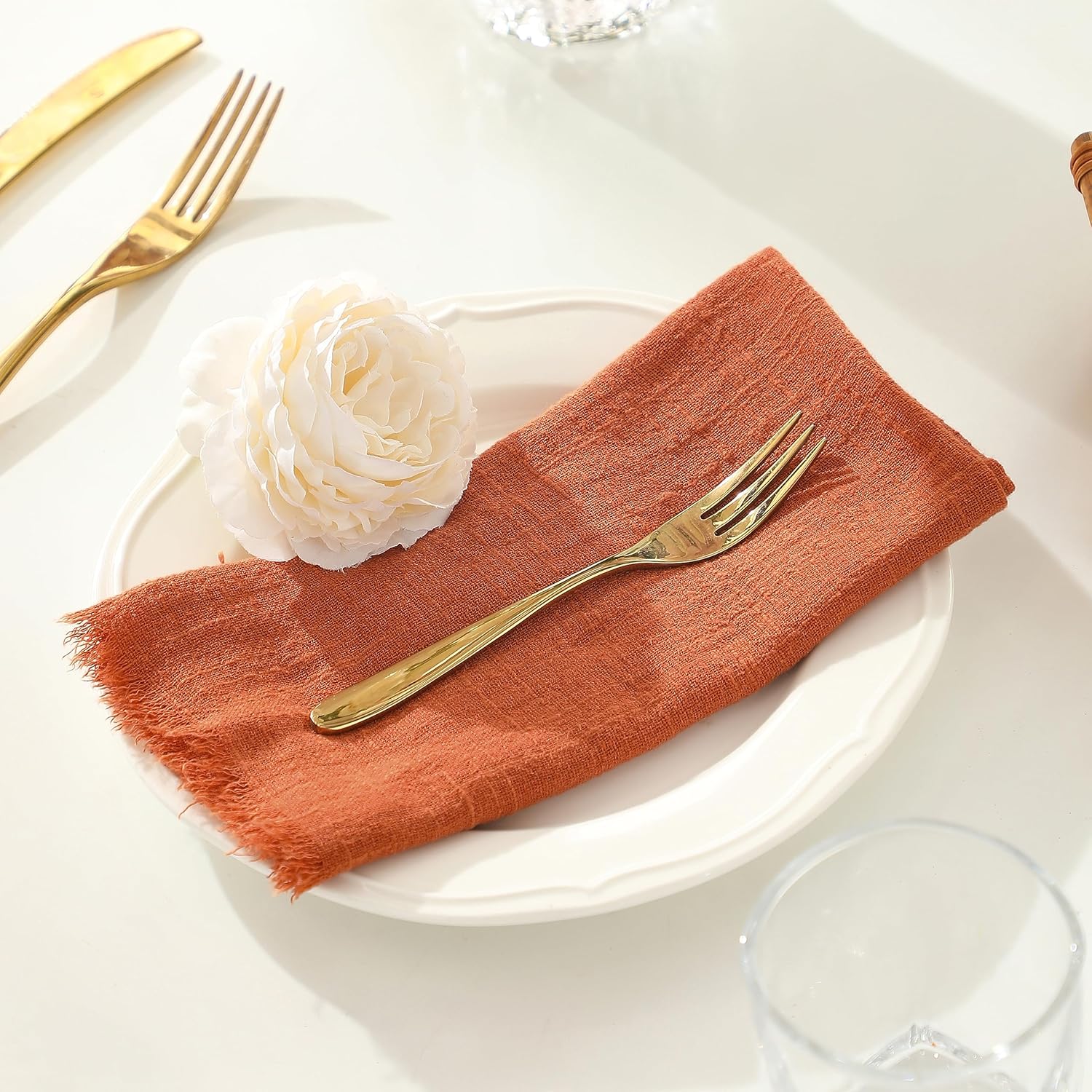 12PCS Cotton Linen Cloth Napkins with Fringe - Image 5