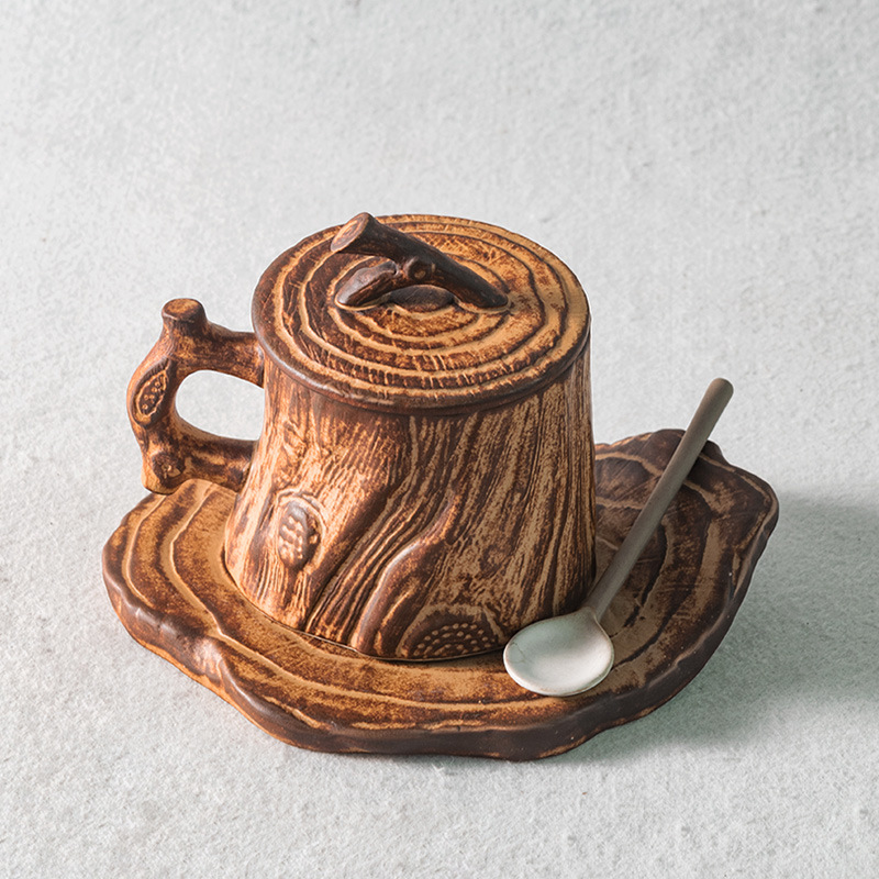 Creative Handmade Tree Stump Coffee Mug with Coaster